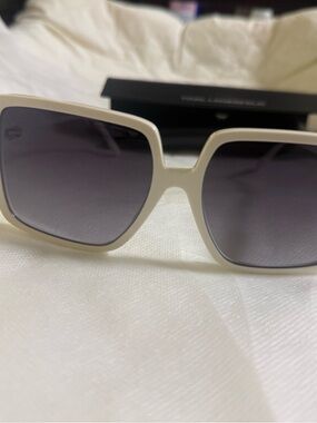Karl Lagerfeld Cream Oversized Square Sunglasses